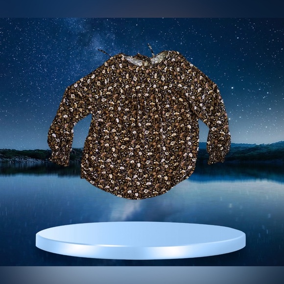 KNOX ROSE Black Print Smocked Long Sleeve Tie Neck BOHO Hippie Blouse - XL - Picture 2 of 16